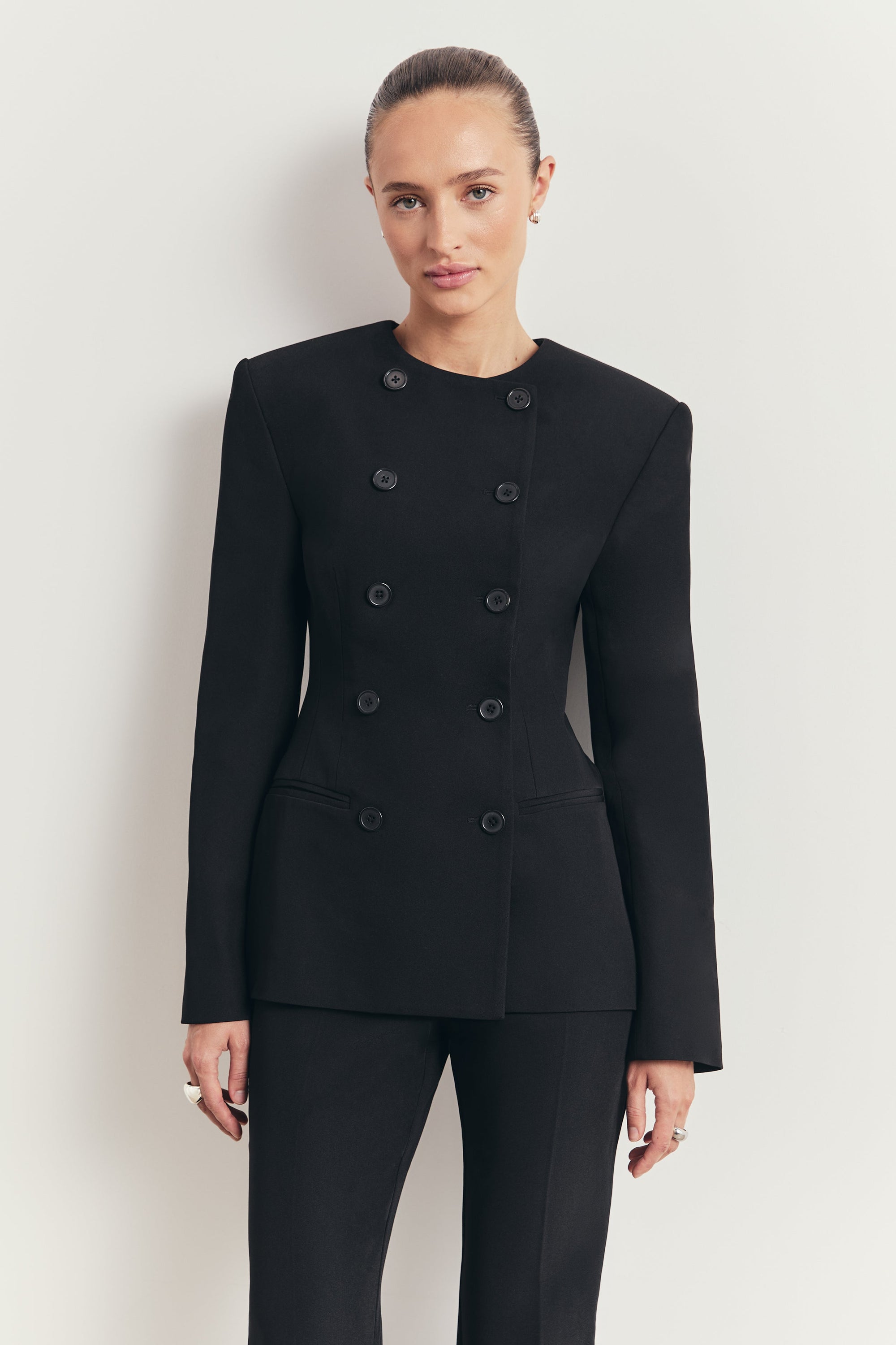 Tailored Collarless Blazer - Black