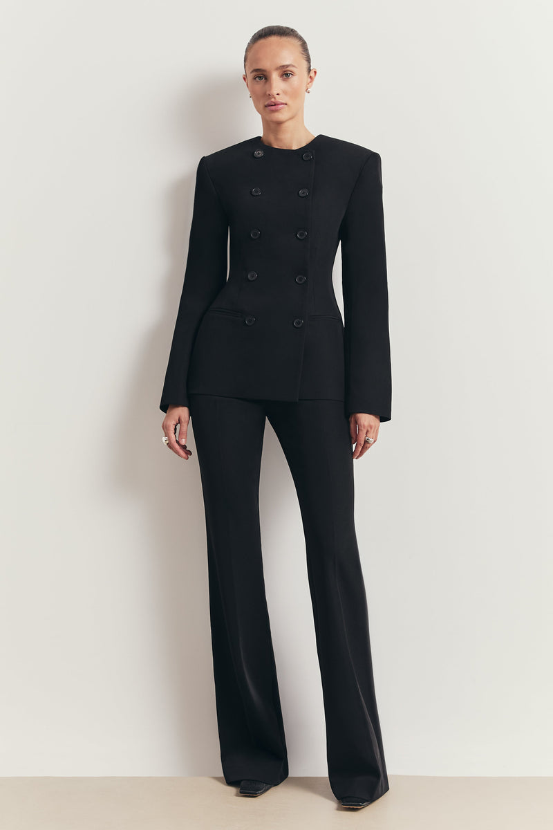 Tailored Collarless Blazer - Black