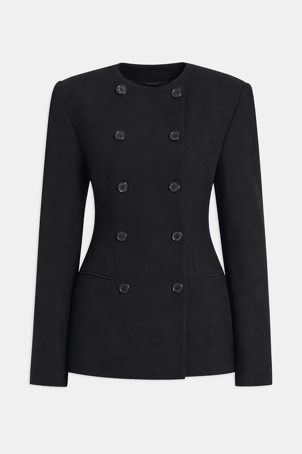 Tailored Collarless Blazer - Black