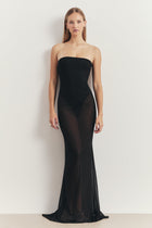 Sheer Strapless Mesh Gown - Black