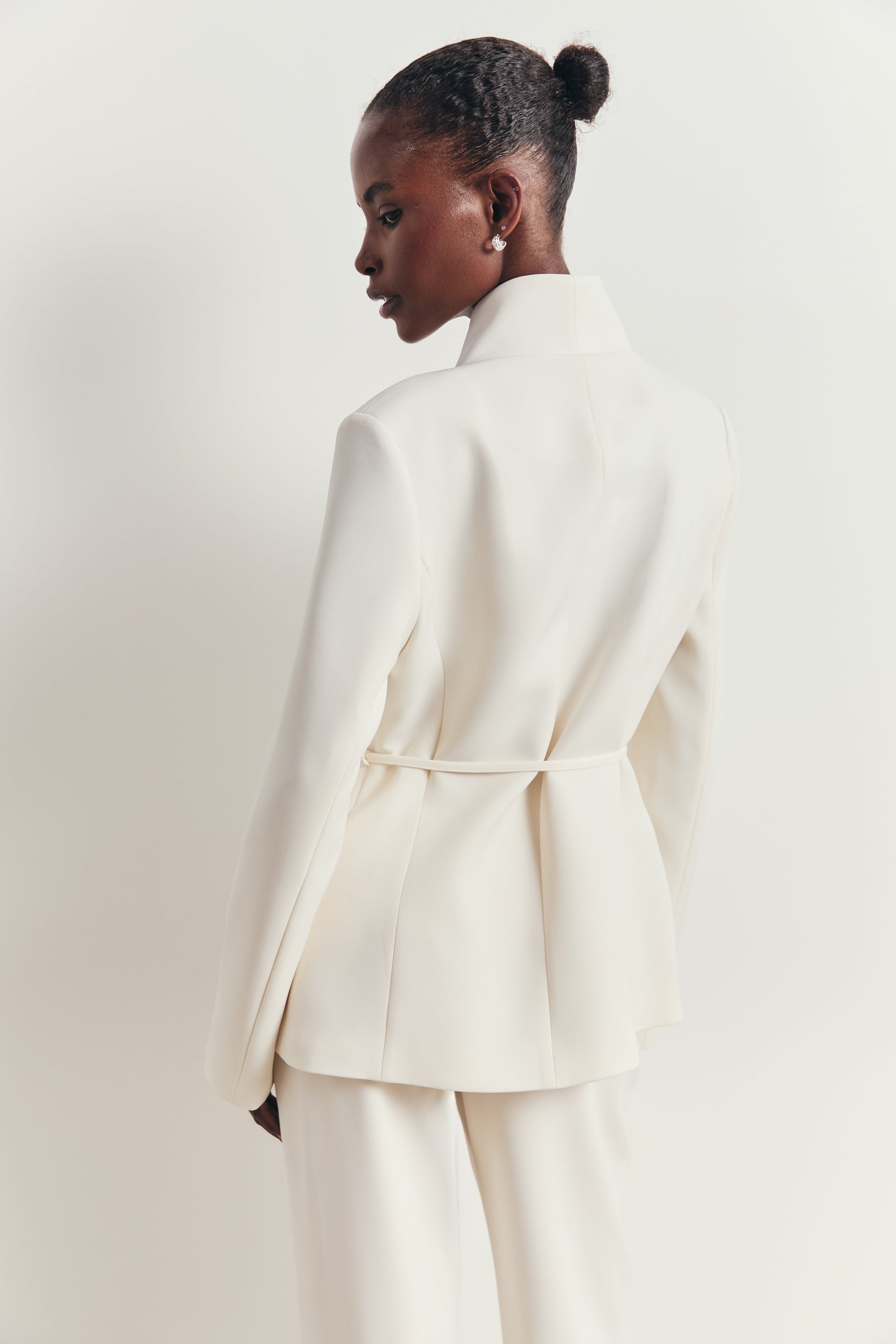 Tailored Cocoon Blazer with Belt - Cream