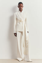 Satin Scarf with Fringing - Cream