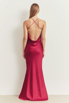 Satin Slinky Cowl Back Gown - Scarlet
