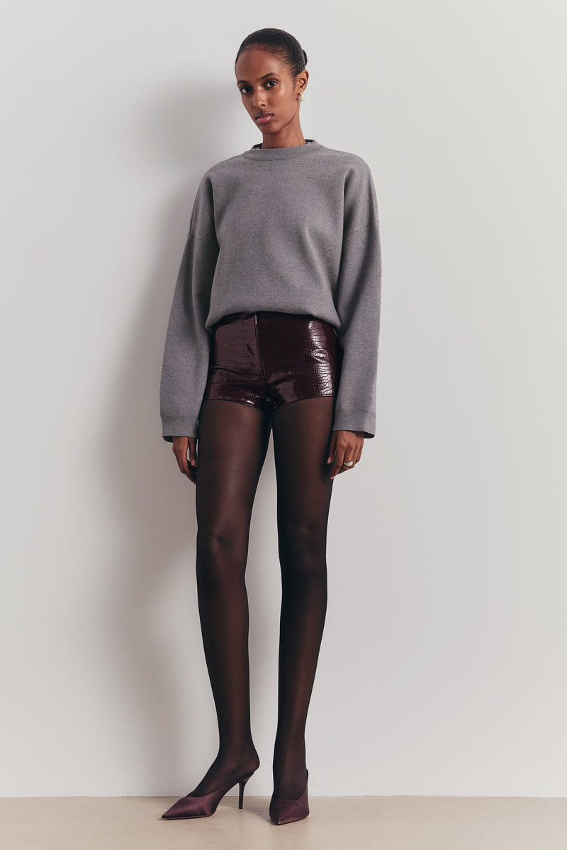 Croc Embossed Leather Tailored Micro Shorts - Oxblood