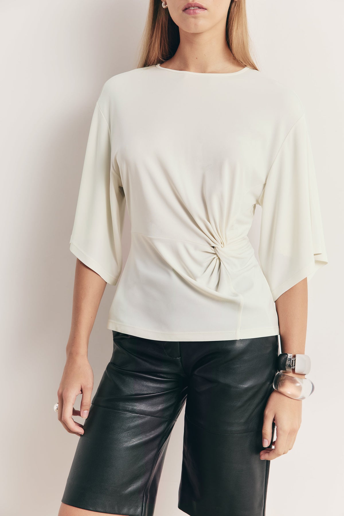 Gathered Knot Detail T-Shirt - White