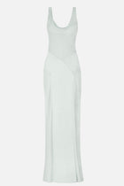Sheer Chiffon Cowl Neck Satin Panel Gown - Mint
