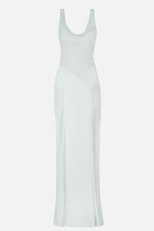 Sheer Chiffon Cowl Neck Satin Panel Gown - Mint