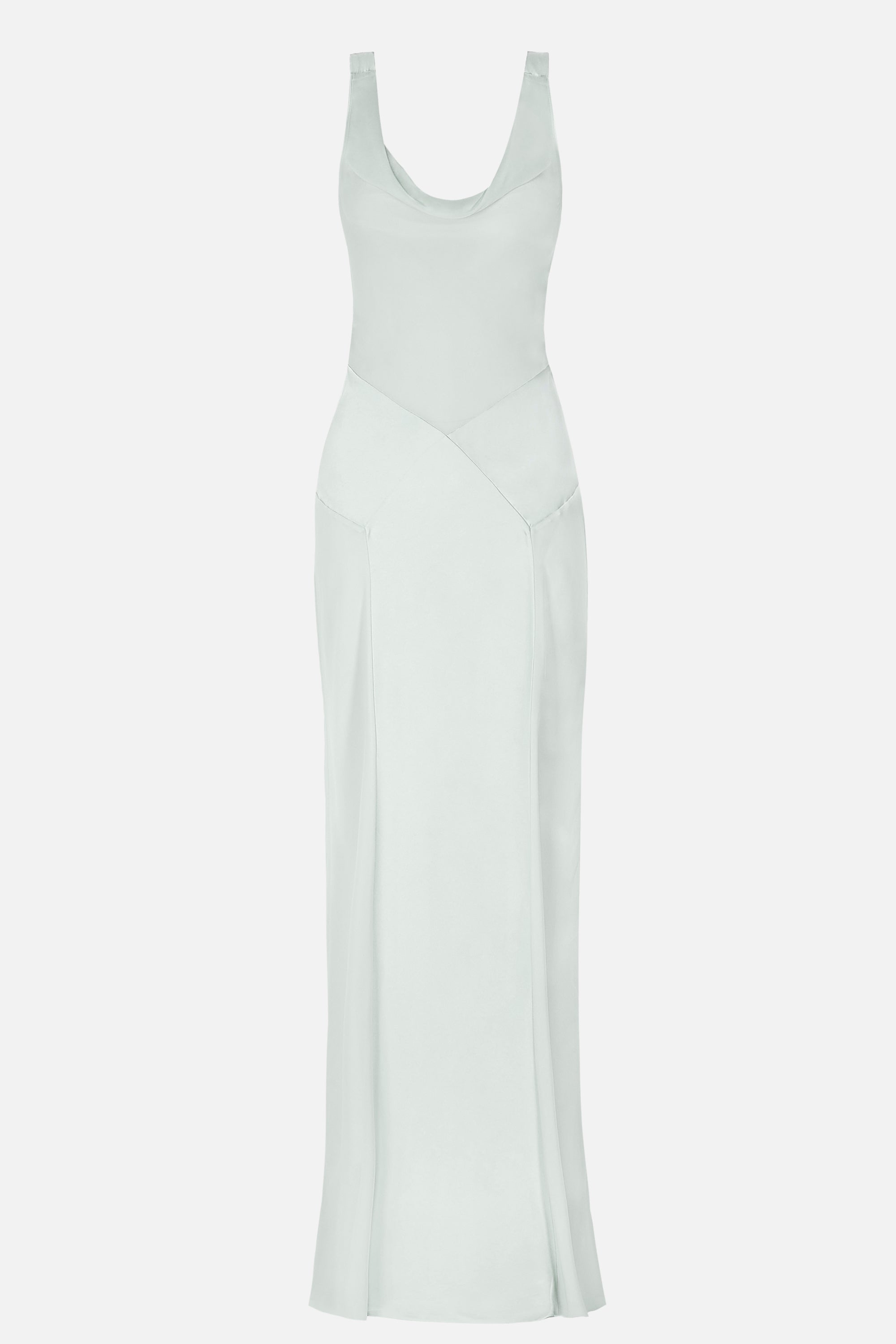 Sheer Chiffon Cowl Neck Satin Panel Gown - Mint