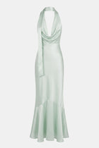 Satin Panel Scarf Detail Midi Dress - Mint