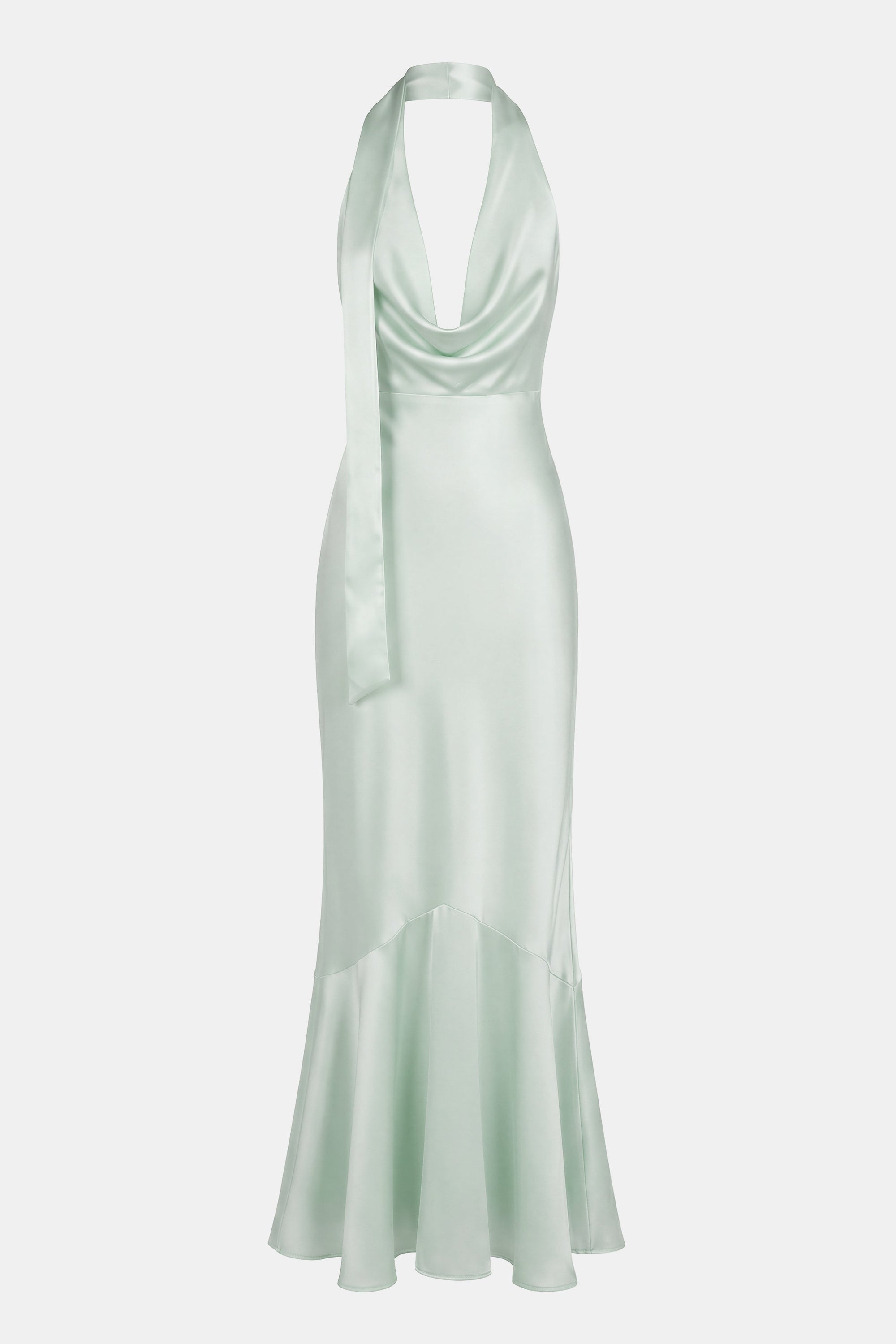 Satin Panel Scarf Detail Midi Dress - Mint