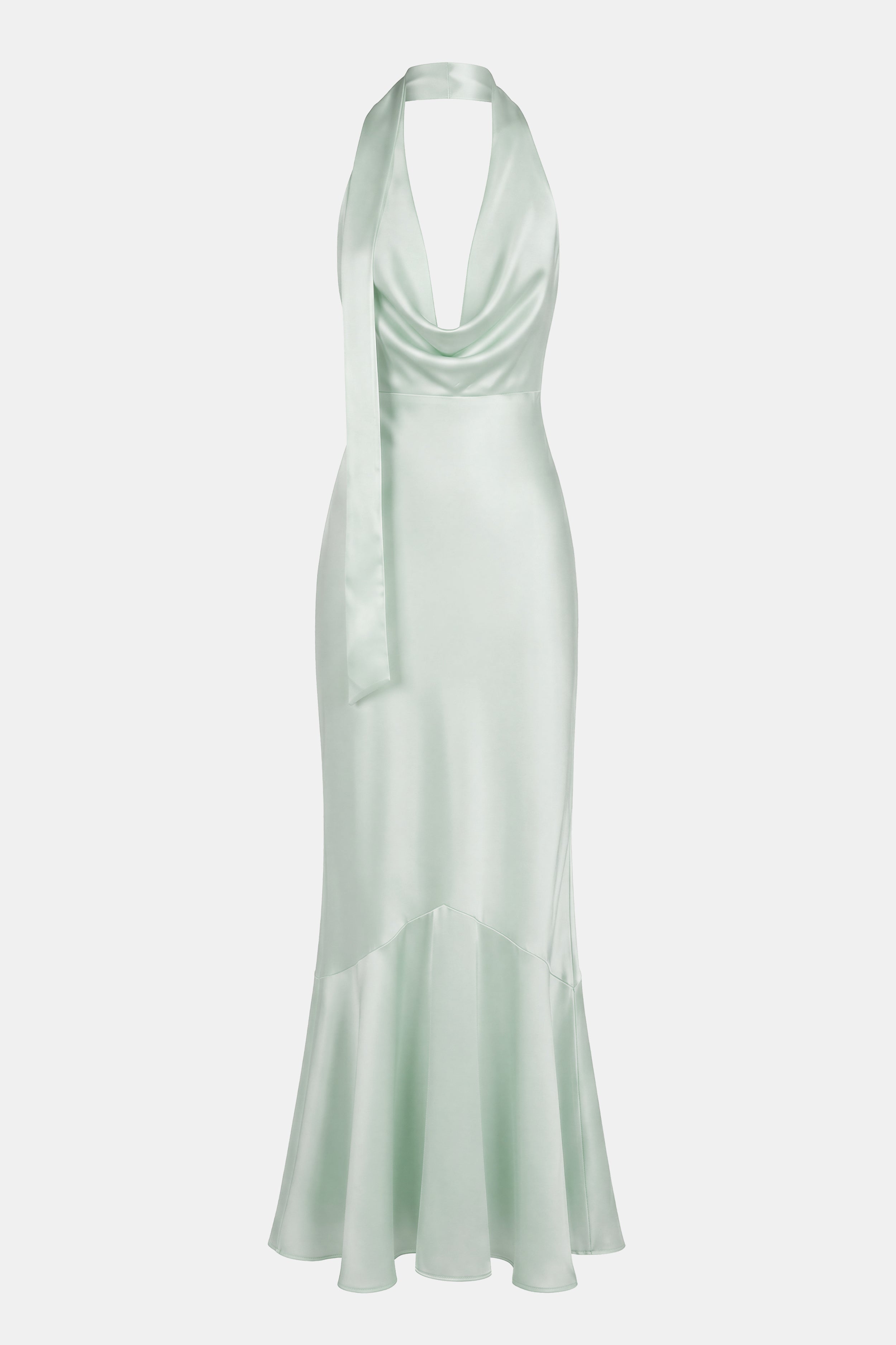 Satin Panel Scarf Detail Midi Dress - Mint