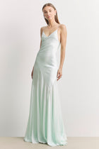 Plunging Satin Handkerchief Hem Gown - Mint