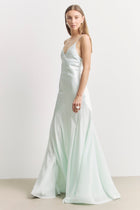 Plunging Satin Handkerchief Hem Gown - Mint