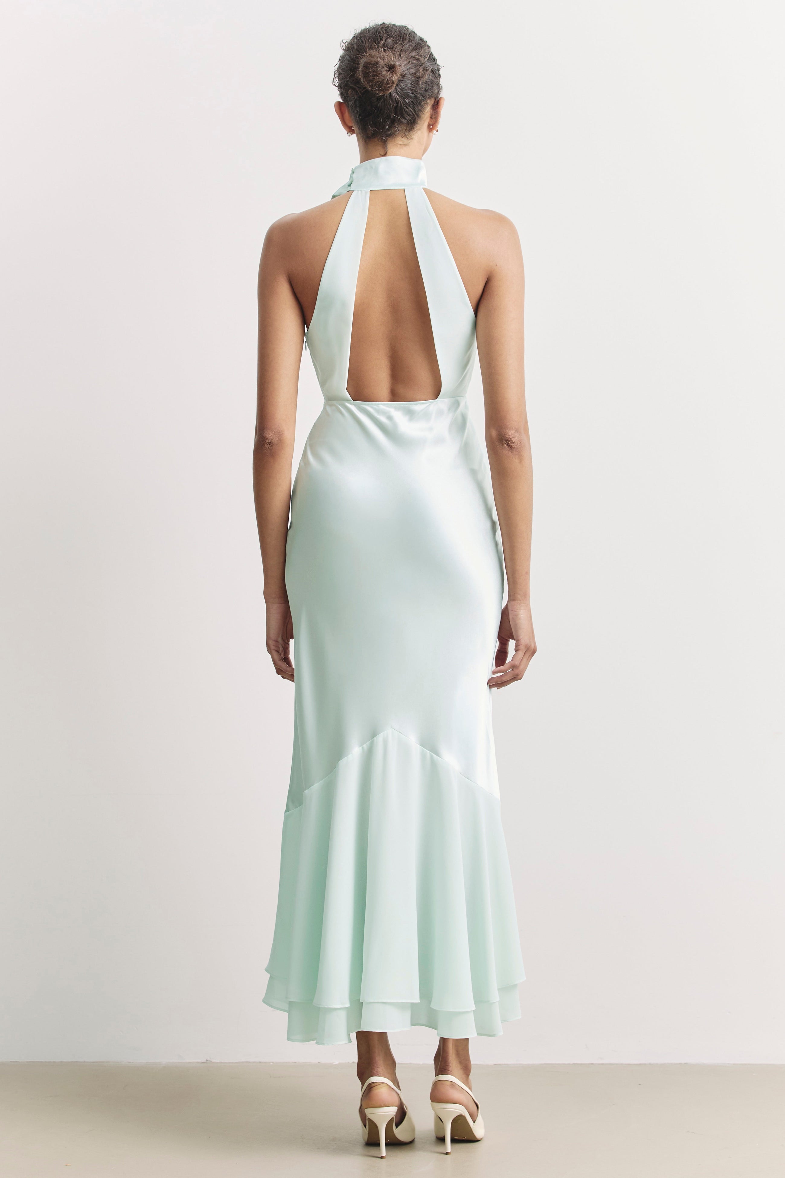 Satin Panel Scarf Detail Midi Dress - Mint