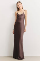 Satin Scoop Neck Camisole Maxi Dress - Carob
