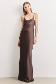 Satin Scoop Neck Camisole Maxi Dress - Carob