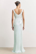 Sheer Chiffon Cowl Neck Satin Panel Gown - Mint