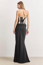 Satin Corset Gown With Draped Hip - Abstract Zebra
