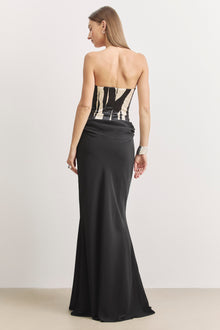 Satin Corset Gown With Draped Hip - Abstract Zebra