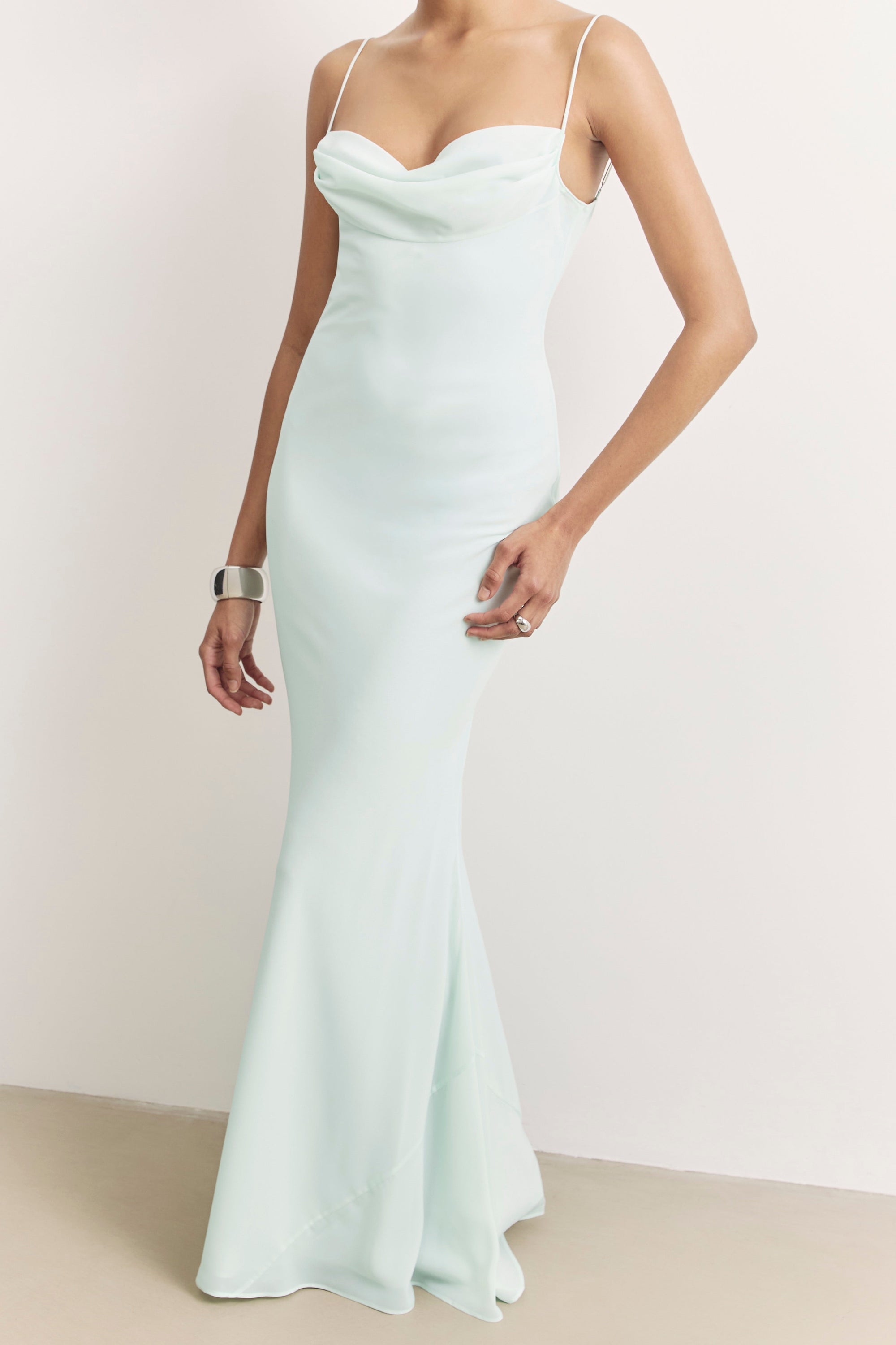 Ruched Chiffon Maxi Dress - Mint