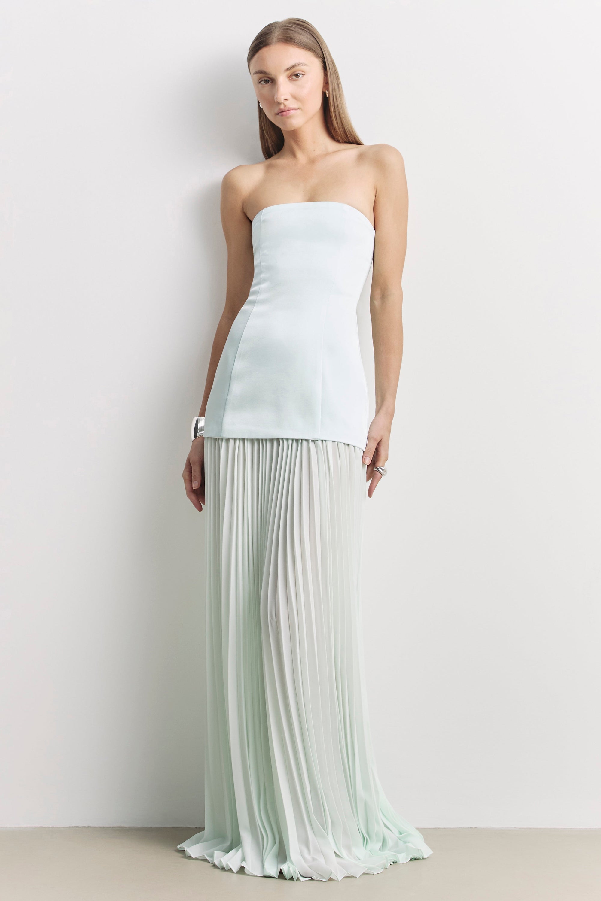 Satin Structured Bodice Gown - Mint