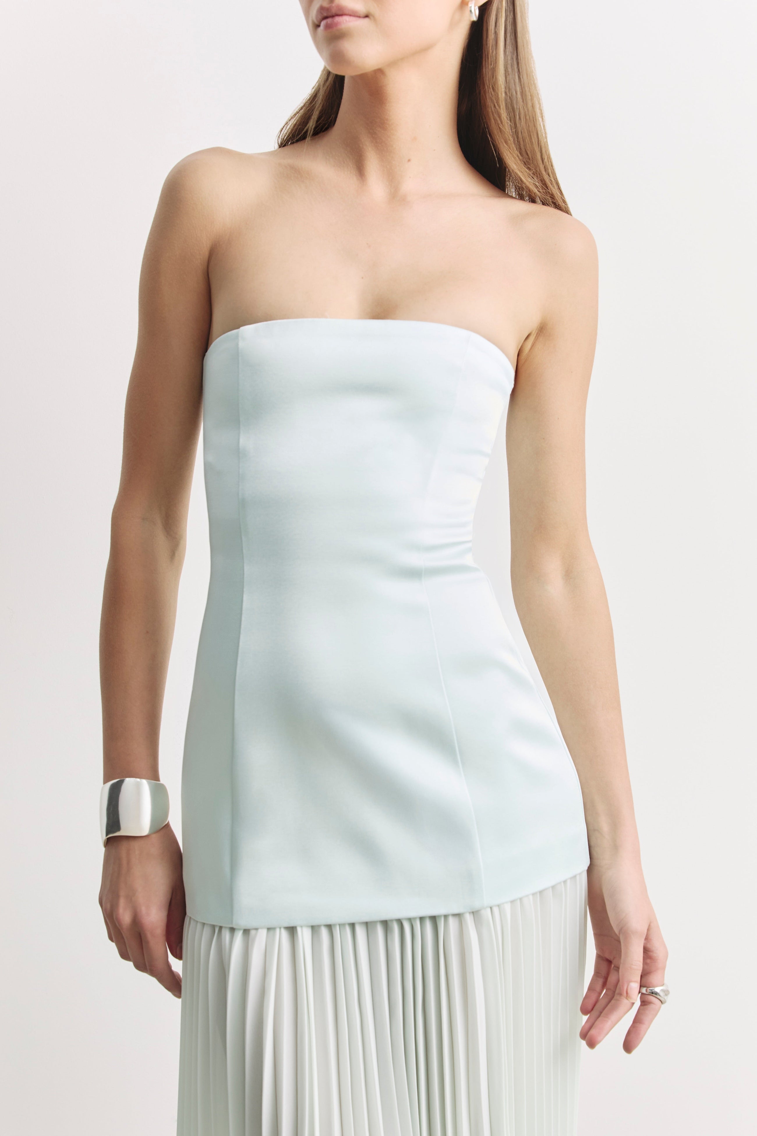 Satin Structured Bodice Gown - Mint