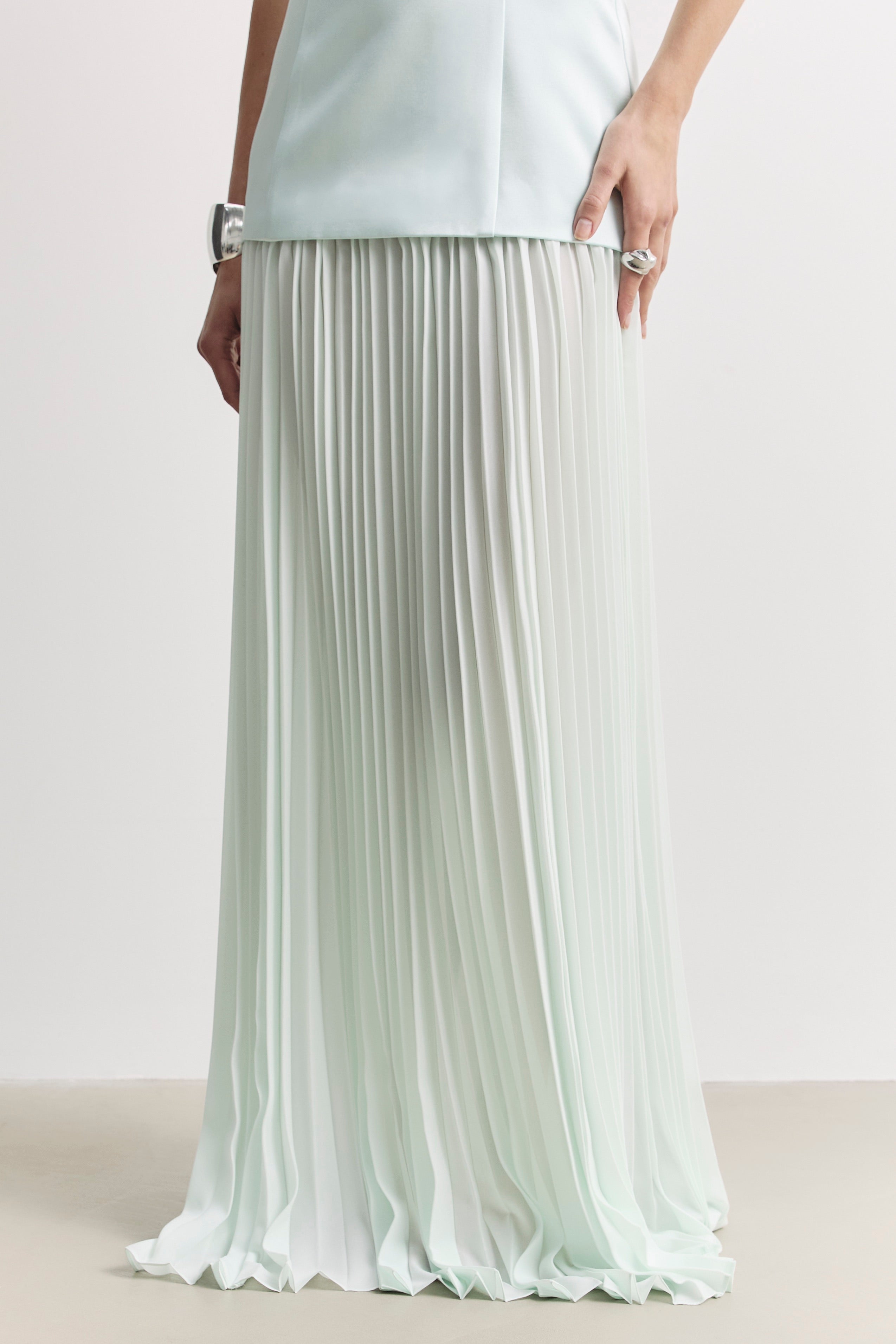 Satin Structured Bodice Gown - Mint