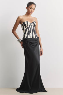 Satin Corset Gown With Draped Hip - Abstract Zebra