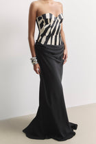 Satin Corset Gown With Draped Hip - Abstract Zebra