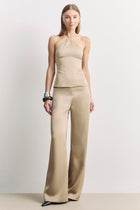 Tailored Satin Wide Leg Trousers - Bronze