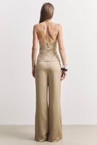 Tailored Satin Halterneck Top - Bronze