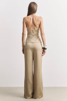Tailored Satin Halterneck Top - Bronze