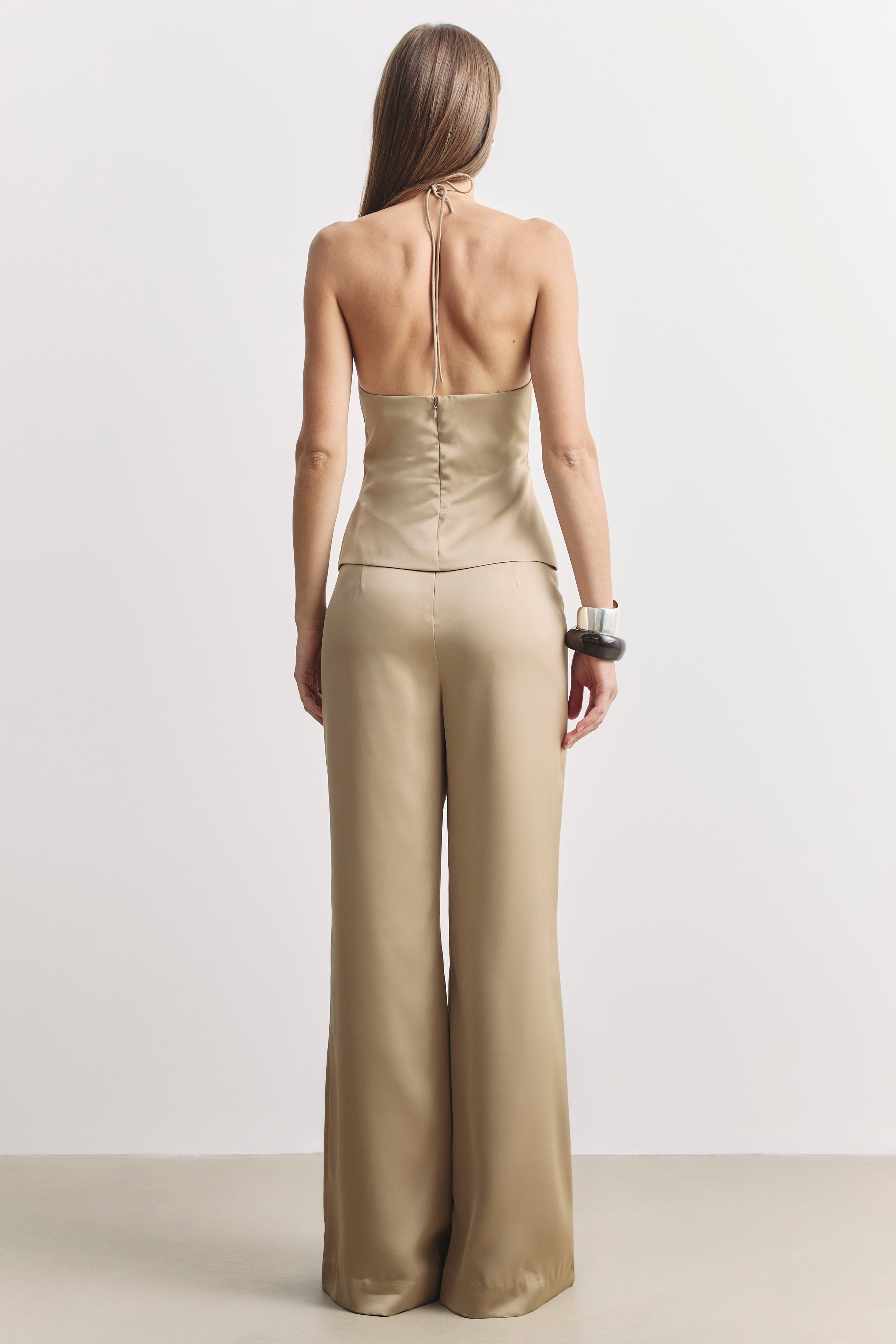 Tailored Satin Halterneck Top - Bronze
