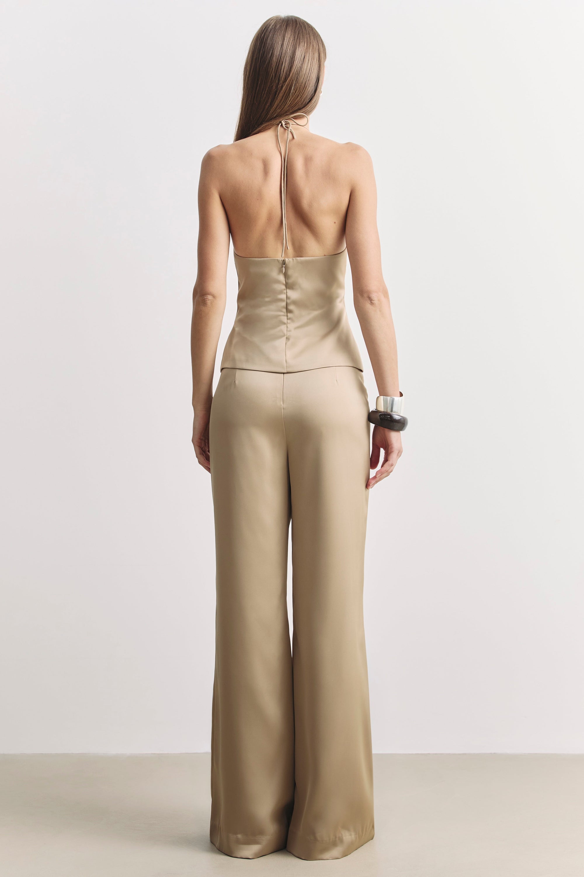 Tailored Satin Wide Leg Trousers - Bronze