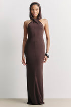 Hooded Halterneck Maxi Dress - Carob