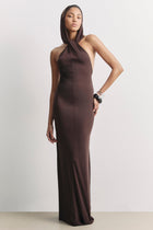 Hooded Halterneck Maxi Dress - Carob
