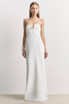 Strapless Ruched Bust Column Maxi Dress - White