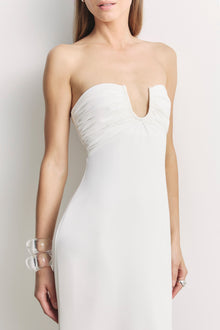 Strapless Ruched Bust Column Maxi Dress - White