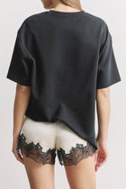 Satin Lace Detail Shorts - Champagne/Black