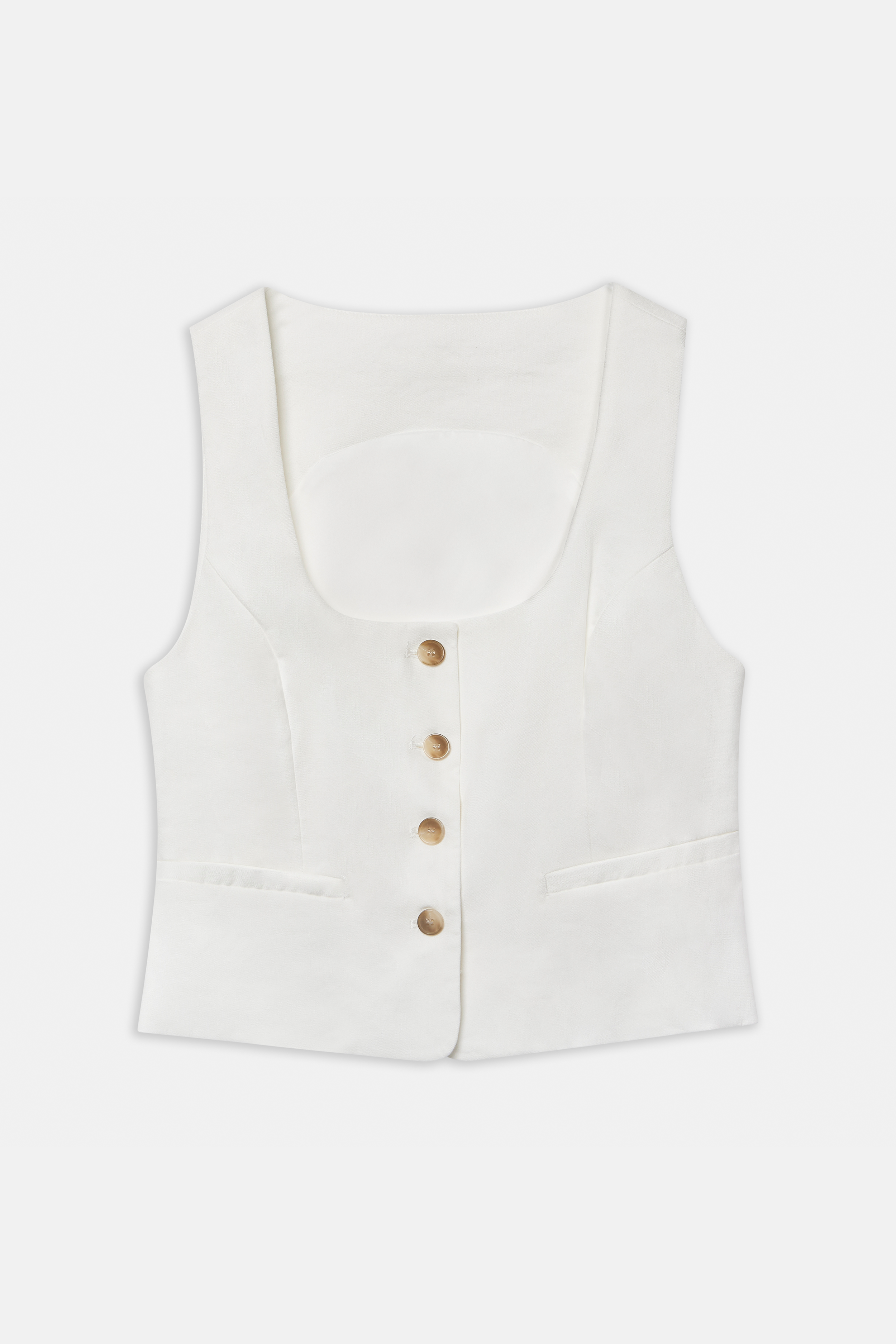 Scoop Neck Linen Waistcoat - White