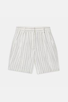 Tailored Linen Longline Shorts - Cream/Black