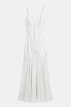 Plunging Satin Handkerchief Hem Gown - White