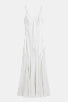 Plunging Satin Handkerchief Hem Gown - White