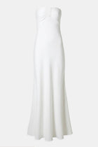 Strapless Ruched Bust Column Maxi Dress - White