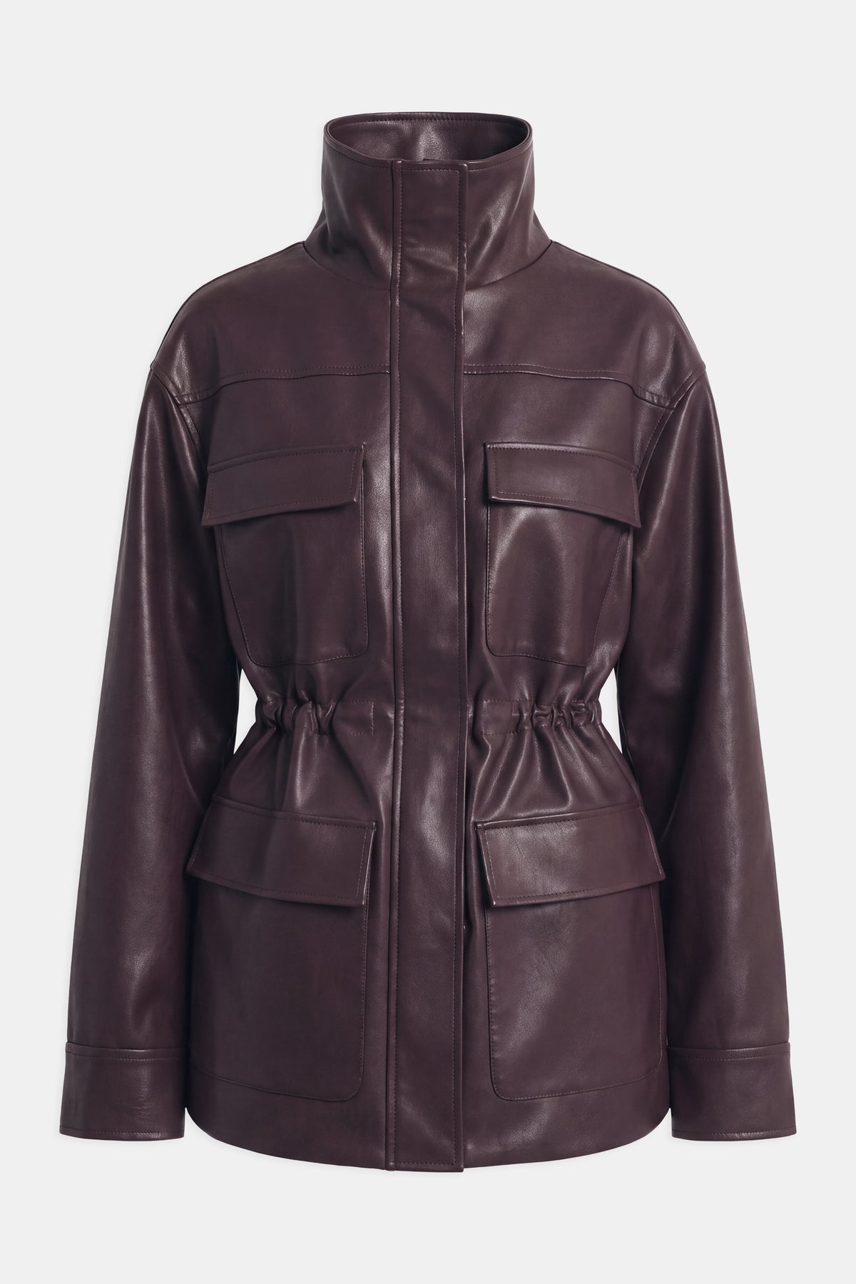Leather Cargo Utility Jacket - Oxblood
