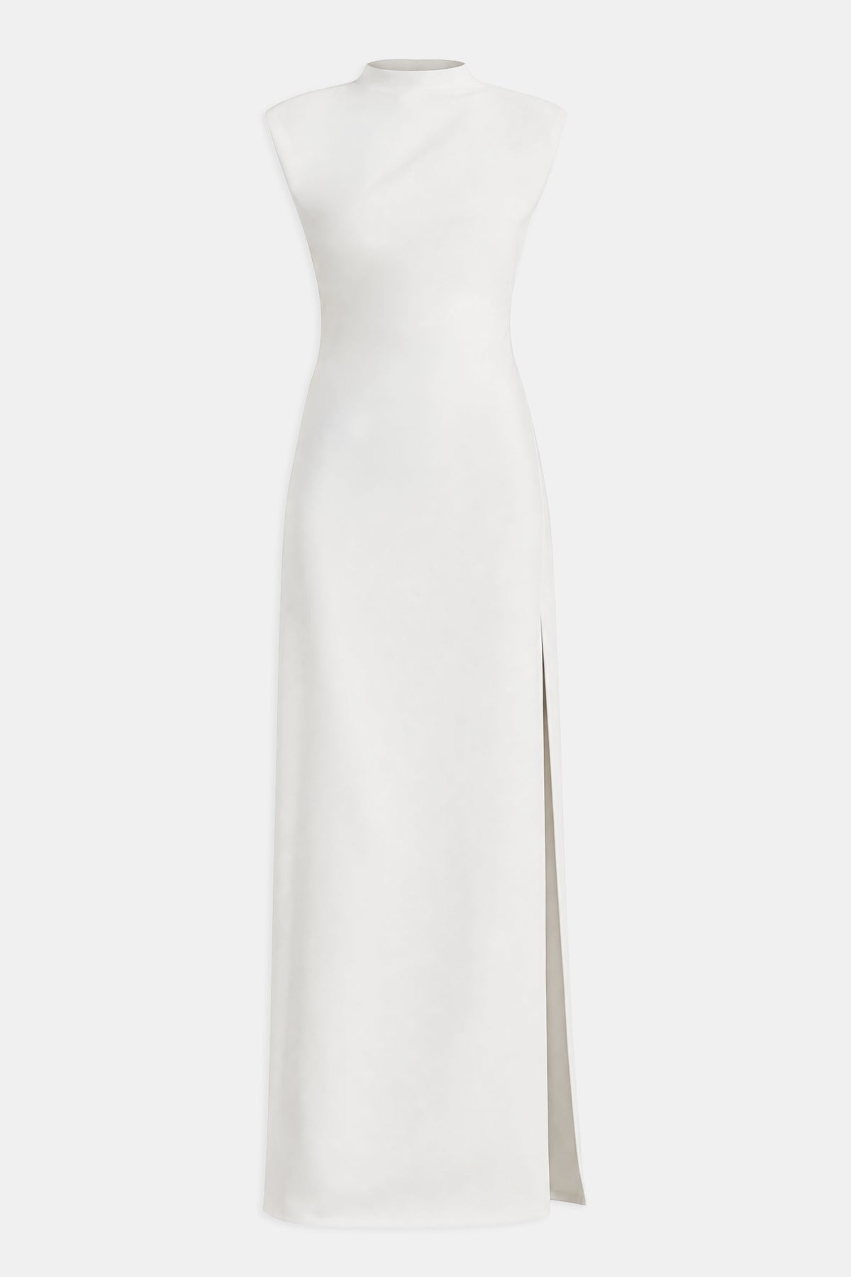 Sleek High Neck Cap Sleeve Maxi Dress - White