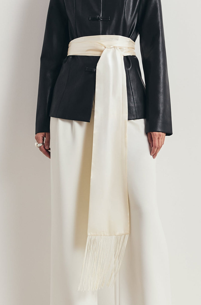 Satin Scarf with Fringing - Cream