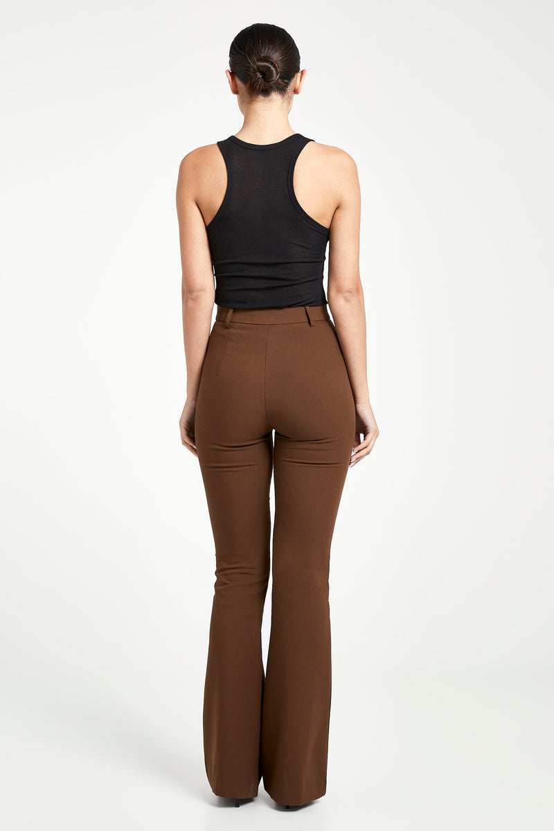 Wide Leg Suit Trousers - Chocolate