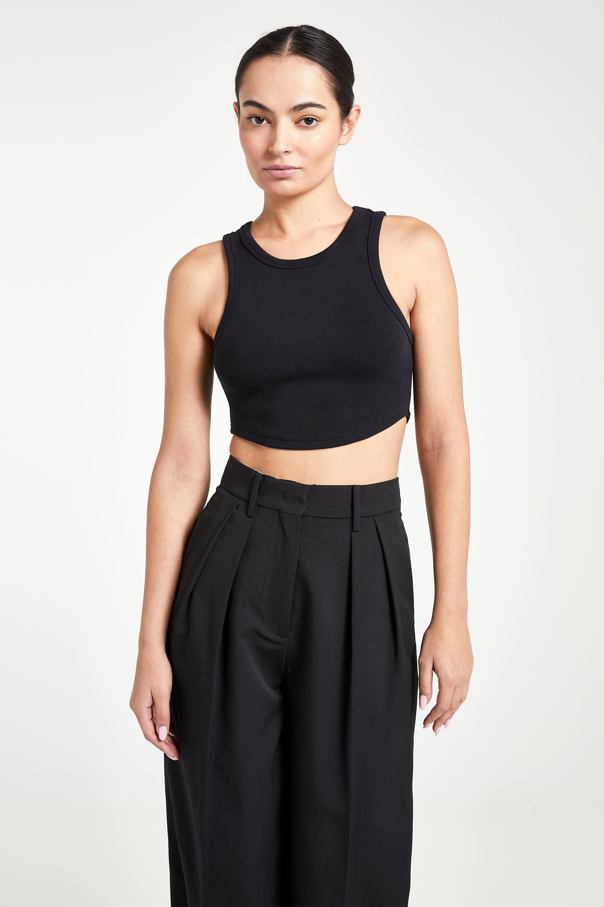 Heavy Ribbed Cropped Vest - Black