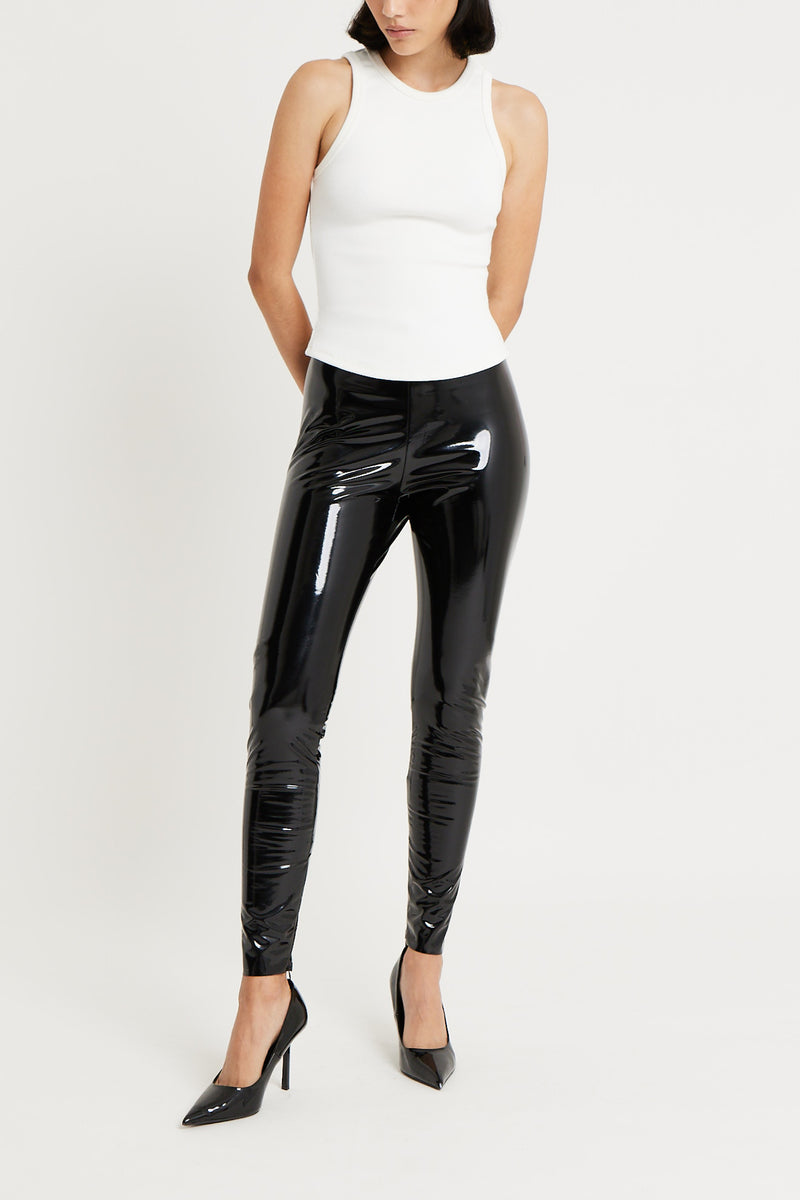 High Waisted Vinyl Leggings - Black